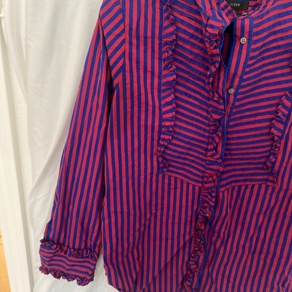 Jcrew tuxedo stripe ruffle blouse button down black and deep red/ plum small - Picture 7 of 7